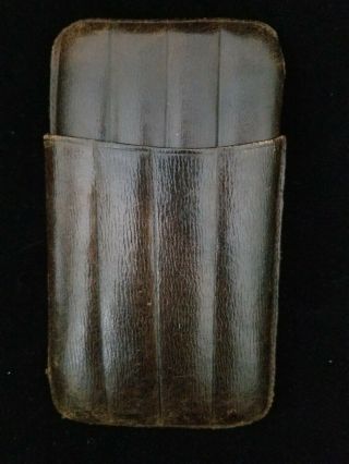 Vintage 4 Finger Leather Telescoping Cigar Pocket Holder Carry Case