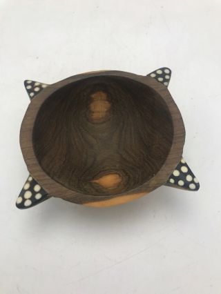 Olive Wood Hand Carved Serving Trinket Bowl With Inlay Bone African Modern