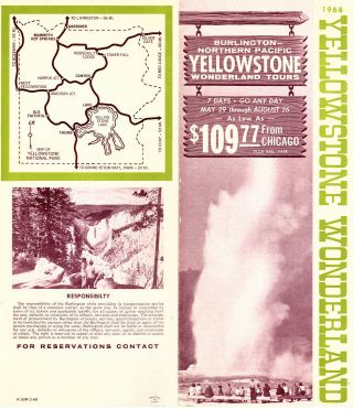 Burlington Northern Pacific 1968 Brochure Yellowstone Park Tours Photos Map