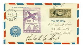 Pilot Charles A.  Lindbergh Signed 1928 Aircraft Show Cover Detroit Lindy Cachet
