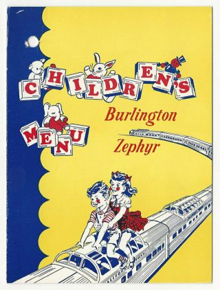 Railroad Menu 1964 Burlington Zephyr Children’s Menu