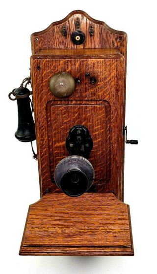 1901 Kellogg Oak Wood Case Wall Phone Chicago Model 186918 - L