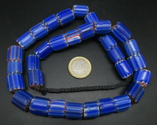 Vintage Ethnic Tribal Big Blue Stripe Chevron Glass Trade Beads Necklace 5