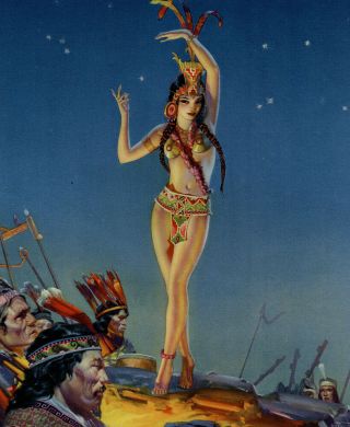 1930s Art Deco Armando Drechsler Pin - Up Print Indian Maiden Goddess Of Fire