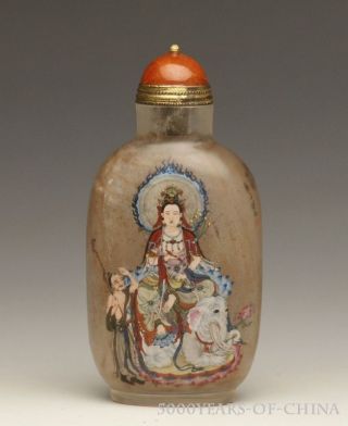 3.  65 " Natural Crystal Sublime Handmade Inside Painted Bodhisattva Snuff Bottle