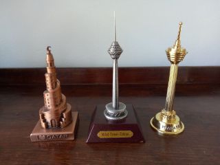 3 Metal Souvenir Model Buildings: Tehran Tv Tower,  Kl Tower,  Fanar Mosque Qatar