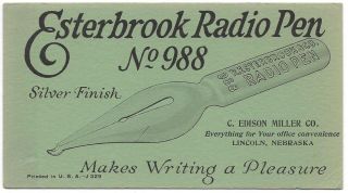 Blotter - Esterbrook Radio Pen No.  998 - C.  Edison Miller Co. ,  Lincoln,  Ne