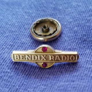 Vintage Bendix Radio Lgb - 14k Gold 10 - Yr Employee Service Award Pin W/2 Rubies