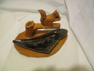 Vintage Squirrel Hand Carved Wooden Wood Hand Pipe/ashtray Holder Rest Stand