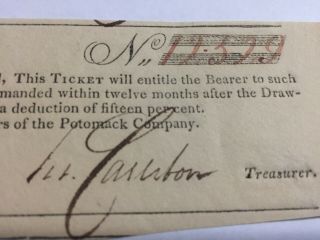 V Rare 1810 Potomac & Shenandoah Navigation Lottery Ticket.  G Washington Related 4