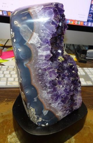 LARGE AMETHYST CRYSTAL CLUSTER GEODE FROM URUGUAY CATHEDRAL;POLISHED; STAND; 4