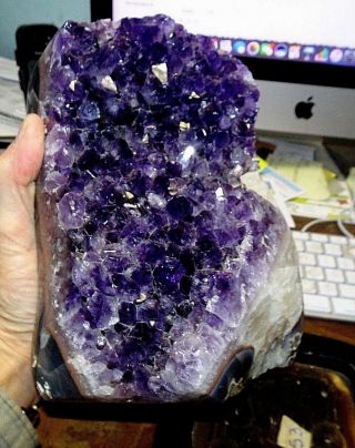 LARGE AMETHYST CRYSTAL CLUSTER GEODE FROM URUGUAY CATHEDRAL;POLISHED; STAND; 5