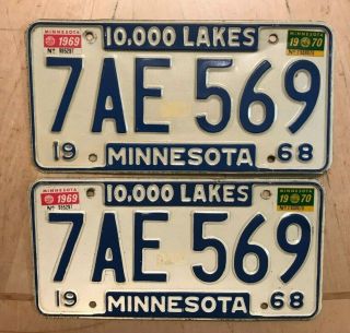 1968 1969 1970 Minnesota License Plate 2 Plates Matching Pair Set " 7ae 569 " Mn