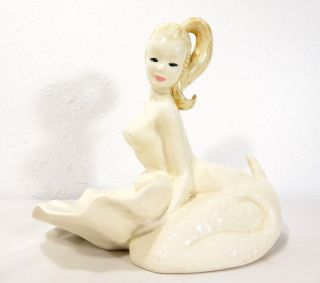 Vtg Nude Mermaid Soap Dish Trinket Bowl Ceramic Art Deco Nautical Shell Decor