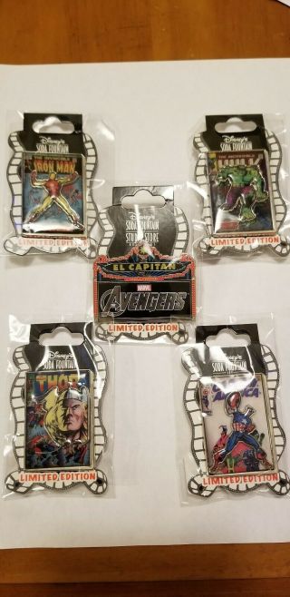 Disney Pins Avengers Comic Book Covers & Marquee Set Of 5 Le 300 Oc Dsf Rare