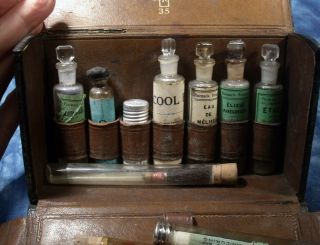 Antique medical etui set with glass bottles c1900. 5
