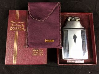 Vtg Art Deco Ronson Mastercase Cigarette Case Lighter Combo W/ Box & Pouch