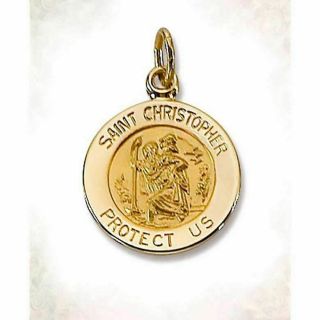 Saint Christopher " Protect Us " Round Gold Medal 1/2 "