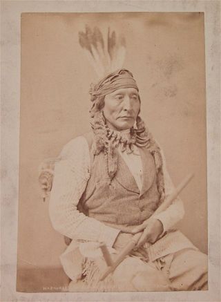 1872 Native American Mandan Indian Cabinet Card Photo Of Chief Bad Gun Rookwood