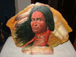 Polished Petrified Wood Round Slab With Bark Native American Oil Painting,