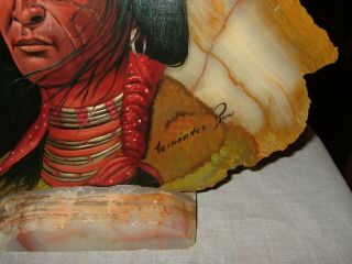 Polished Petrified Wood Round Slab with Bark Native American Oil Painting, 2