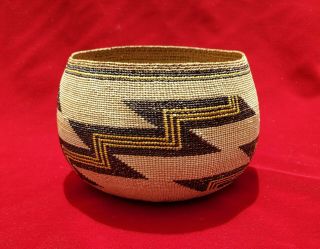 California Native American Twined Polychrome Basket Hupa Yurok