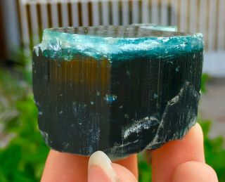 712 C.  T Top Quality Damage Terminated Bi Color Blue Cap Tourmaline Crystal 2