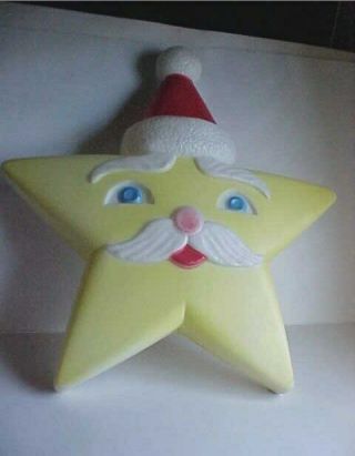Vintage 1991 Blow Mold Santa Face Star Lighted Figurine Christmas Hanging Decor