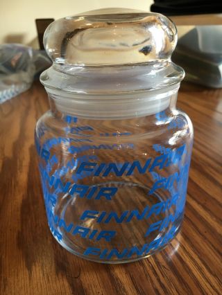 Vintage Finnair Glass Lidded Jar 5 3/4” X 4” Htf
