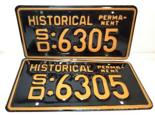 South Dakota License Plate Pair,  " Historical Permanent " S.  D.  C.  1980s