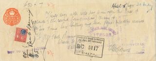 London 1935,  Malta Postage Stamps Use As Revenue On Bill Of Exchange A787