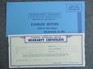 VINTAGE 1950s 1959 EVINRUDE OUTBOARD BOAT MOTOR OWNERS BROCHURE & PAPERS 5