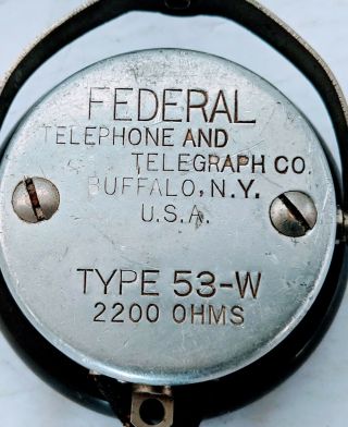 Antique Federal Telephone & Telegraph CO.  Headphones 53 - W 2200 OHM With Headband 2