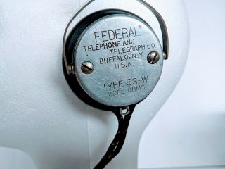 Antique Federal Telephone & Telegraph CO.  Headphones 53 - W 2200 OHM With Headband 3