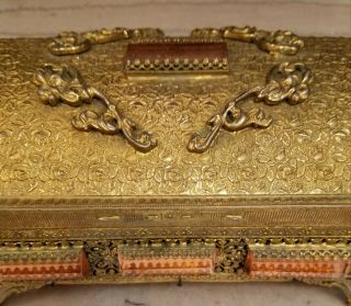 Rare Antique Ornate Jeweled Ormolu Jewelry Vanity Box - Domed Top - 7 - 5/8 "