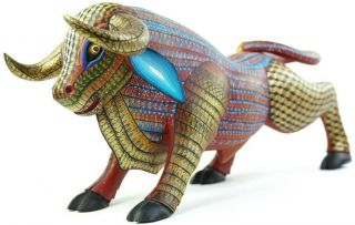 Alebrije Bull Oaxacan Wood Carving Handcrafted Colorful Mexican Art
