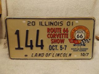 Vintage State Of Illinois - - 2000 Route 66 Corvette License Plate 144 - -