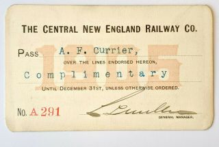 1905 The Central England Railway Co.  Annual Pass A F Currier L S Miller