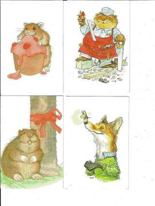 4 Paw Print Cards By Wallace Tripp & Lucinda Mcqueen,  No Envelope.