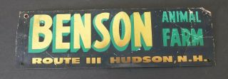 Vintage 13 " Cardboard Sign Benson Animal Farm Route Iii Hudson Nh Rome 1955
