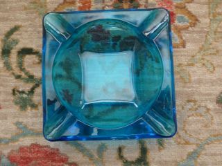Vintage Mid Century Retro Turquoise Teal Blue Square Glass Ashtray