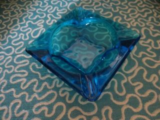Vintage Mid Century Retro Turquoise Teal Blue Square Glass Ashtray 3