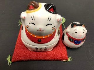 Pottery Maneki Neko Beckoning Lucky Cat 7321 Accessory Case Mike 70mm From Japan