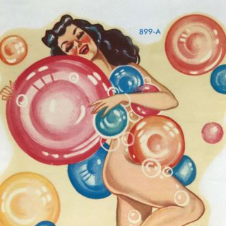 Vintage 40s 50s Brunette Bubbles Pin Up Girl Meyercord Waterslide Decal