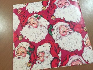 Vtg Christmas Wrapping Paper Gift Wrap Cute Santa Claus Head Jingle Bell Hat Nos
