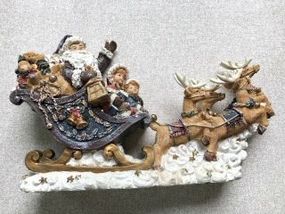 Santa Claus On Sleigh Gifts Reindeer Resin Figure Christmas Holiday Decoration