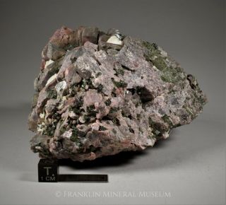 Rhodonite crystals with gahnite and calcite - Sterling Hill,  Ogdensburg,  NJ 2