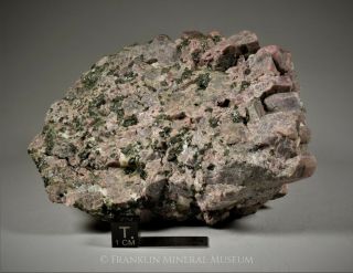 Rhodonite crystals with gahnite and calcite - Sterling Hill,  Ogdensburg,  NJ 4