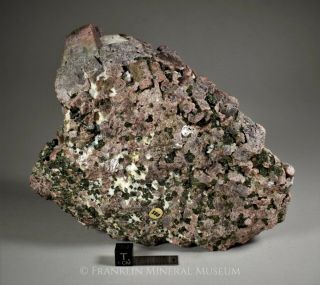 Rhodonite crystals with gahnite and calcite - Sterling Hill,  Ogdensburg,  NJ 5
