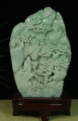Cert ' d Untreated Green Nature A jadeite jade Sculpture landscape 山水 q68481Q 2